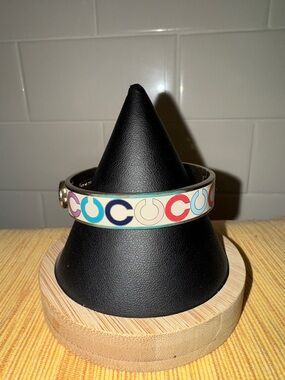 Coach Multicolor Enamel Logo Circle Bangle — Cream, Blue, Teal, Red, Purple